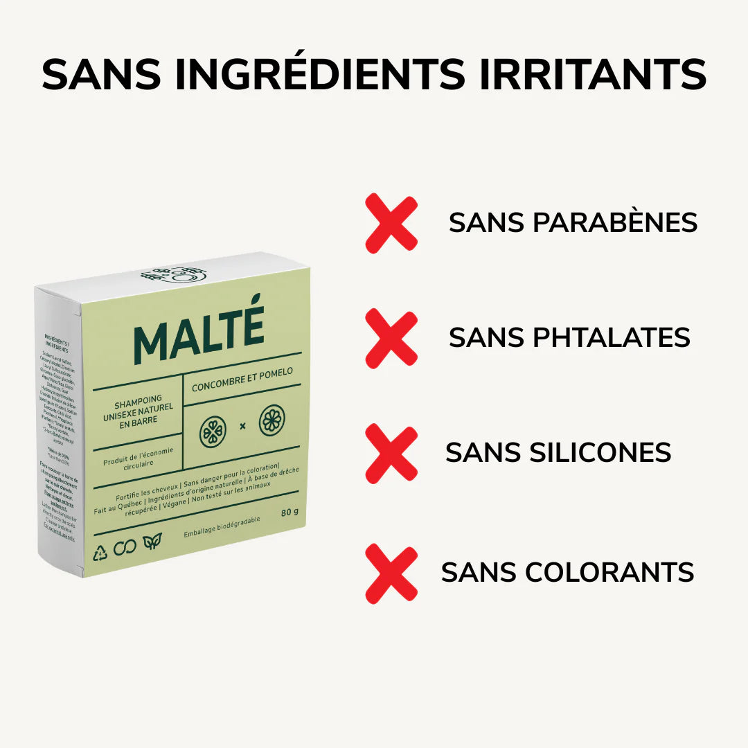 Shampoing solide - Hydratant et apaisant, parfum concombre et pomelo